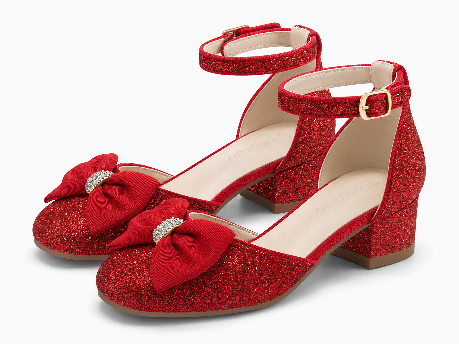Coutgo Womens Red Slingback Chunky Low Heels