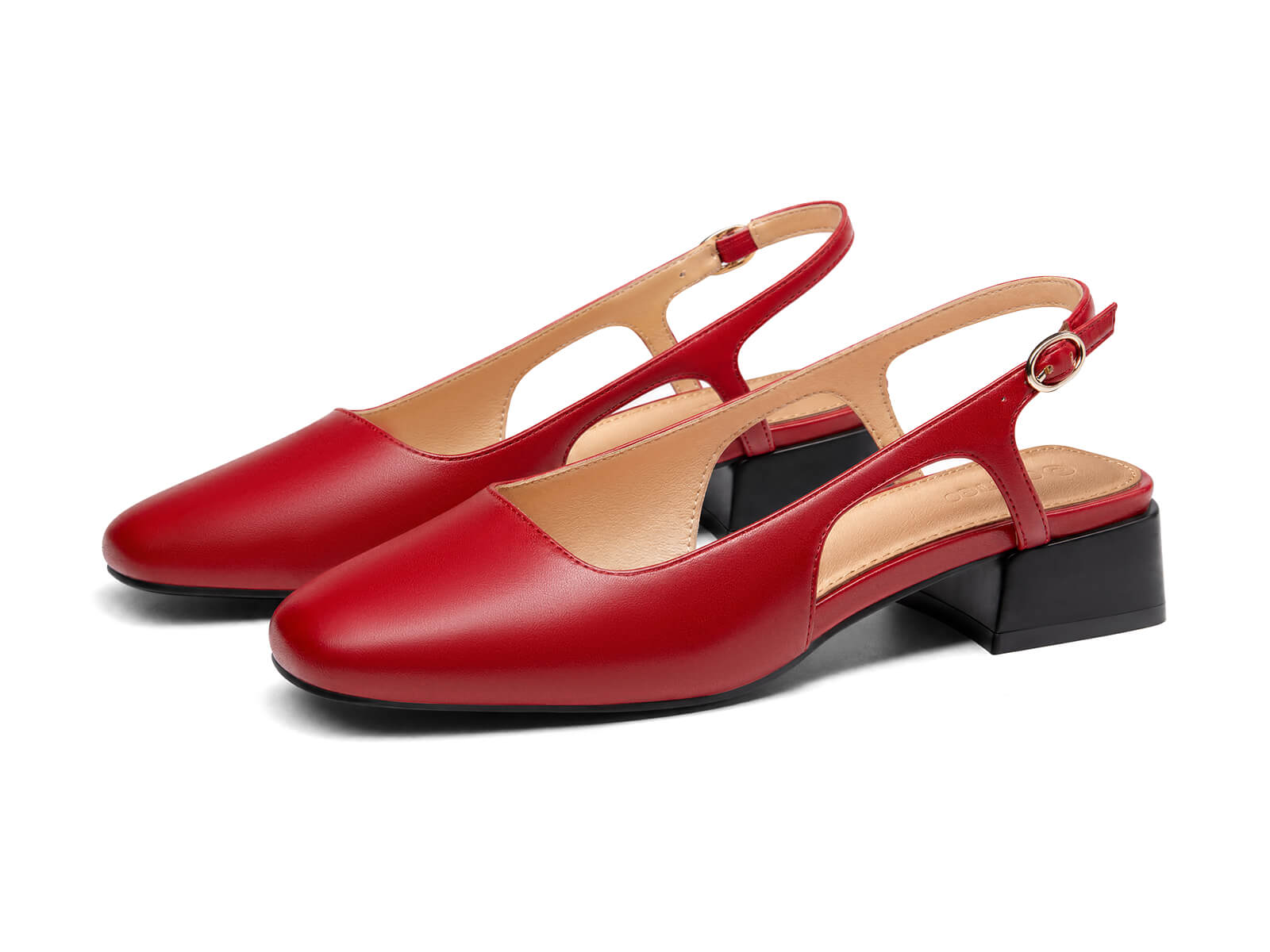 Coutgo Womens Red Pu Slingback Chunky Low Heels