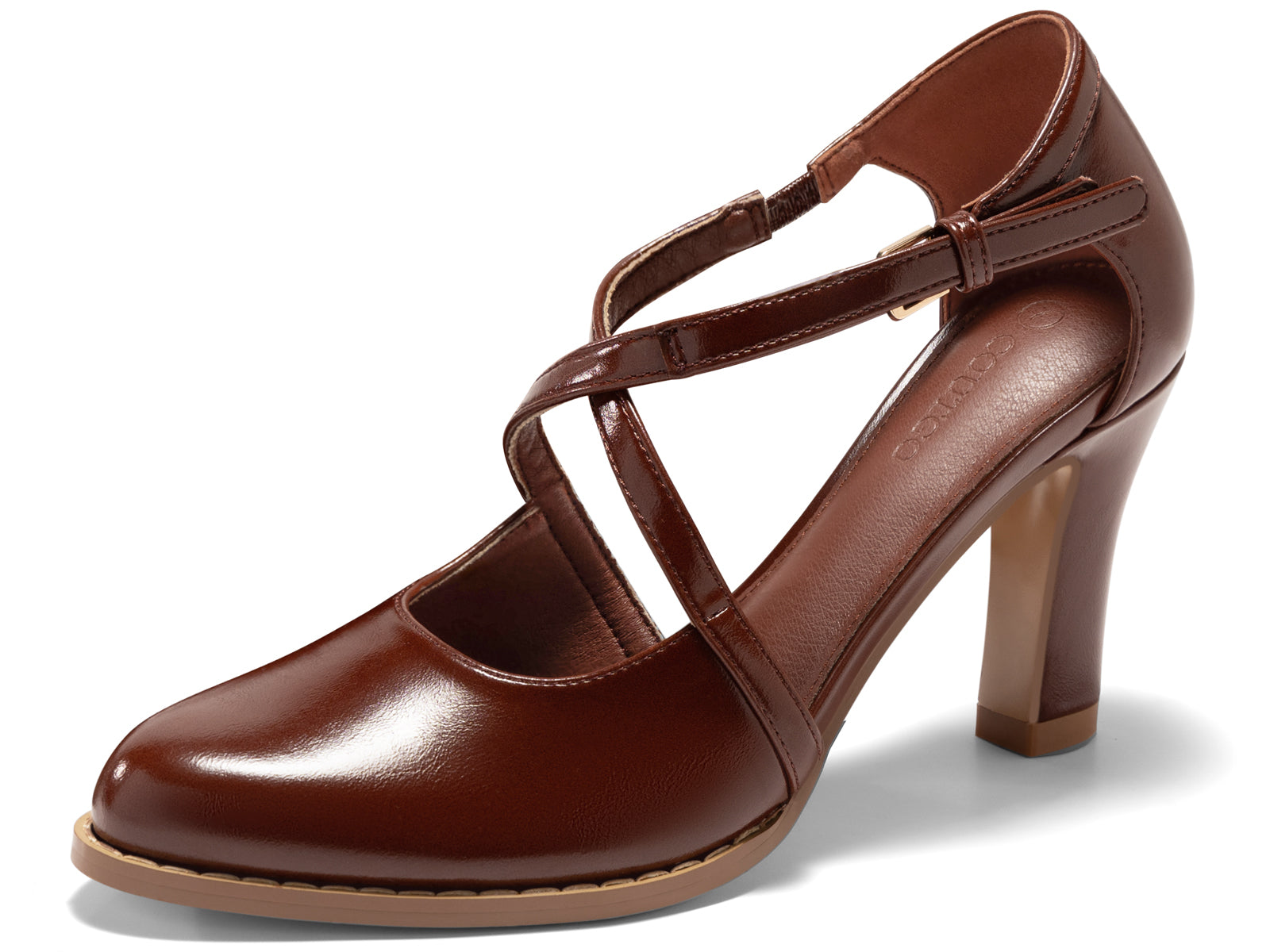 Coutgo Womens Red Brown Chunky High Heels