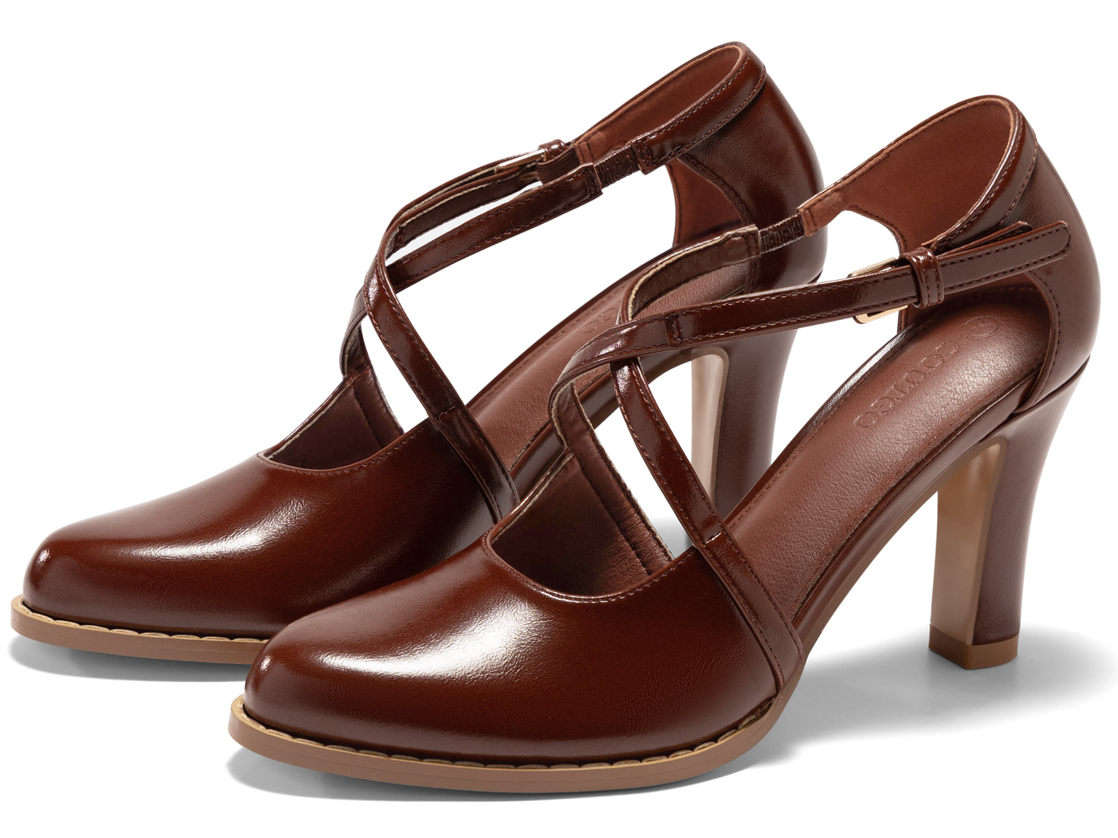 Coutgo Womens Red Brown Chunky High Heels