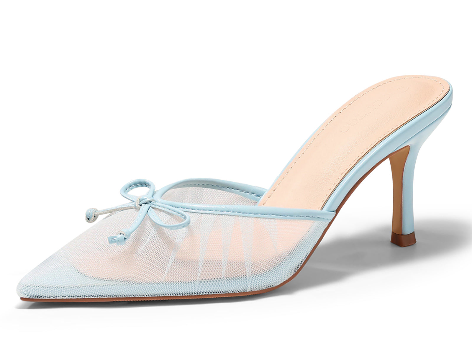 Coutgo Womens Mesh Sky Blue High Heels Pumps