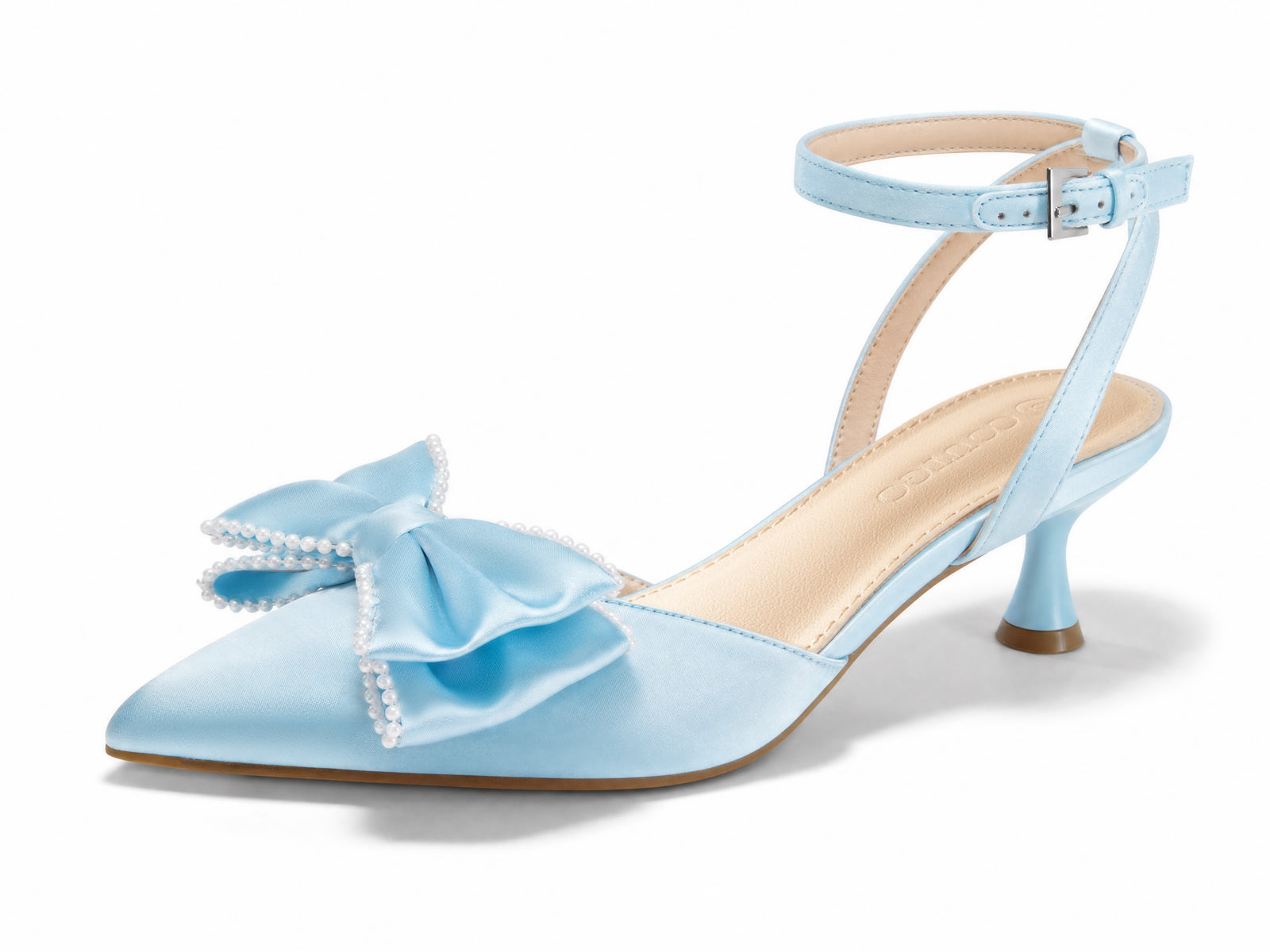 Coutgo Womens Sky Blue Satin Kitten Low Heels