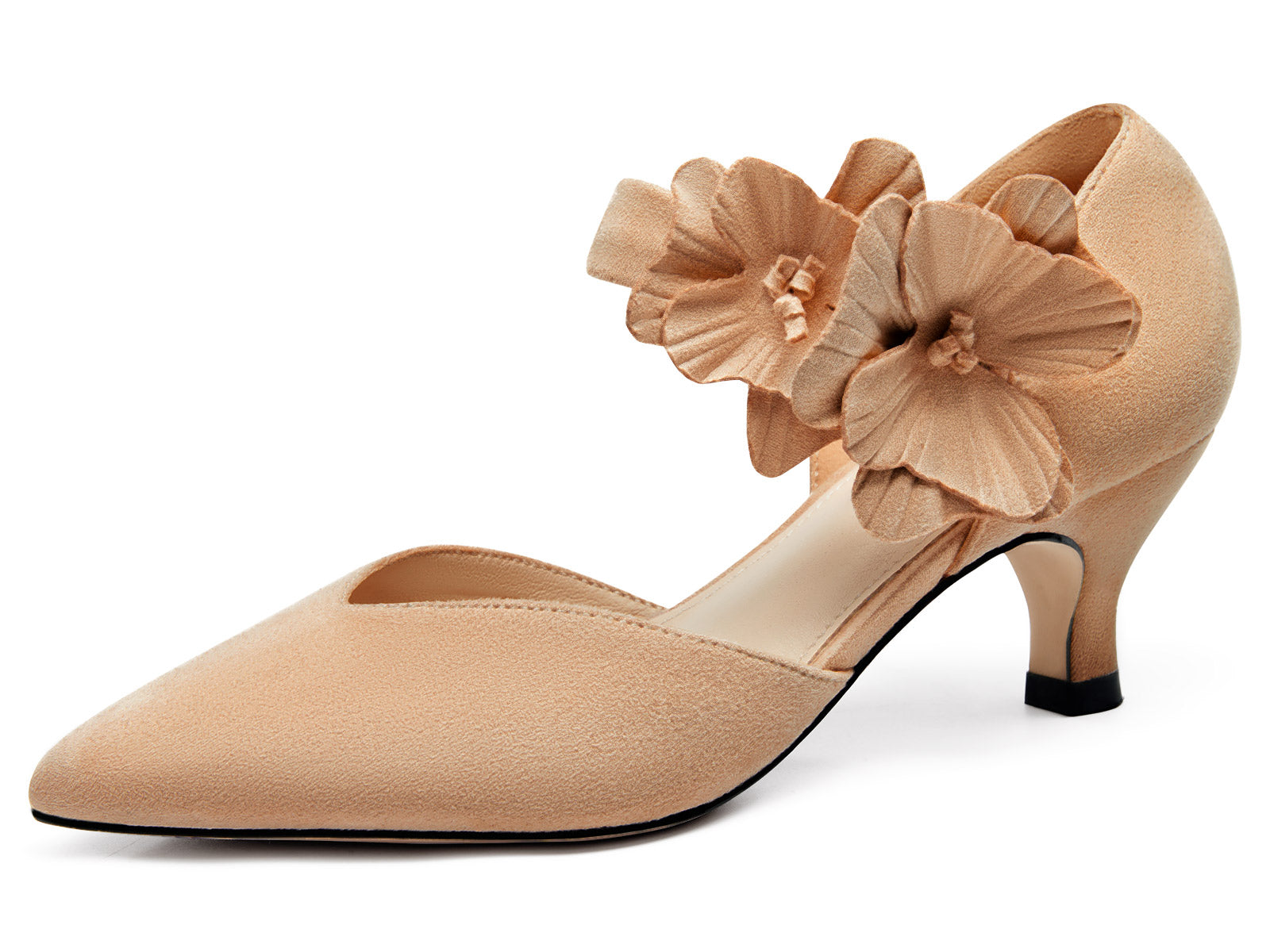 Coutgo Womens Suede Camel Low Kitten Heels