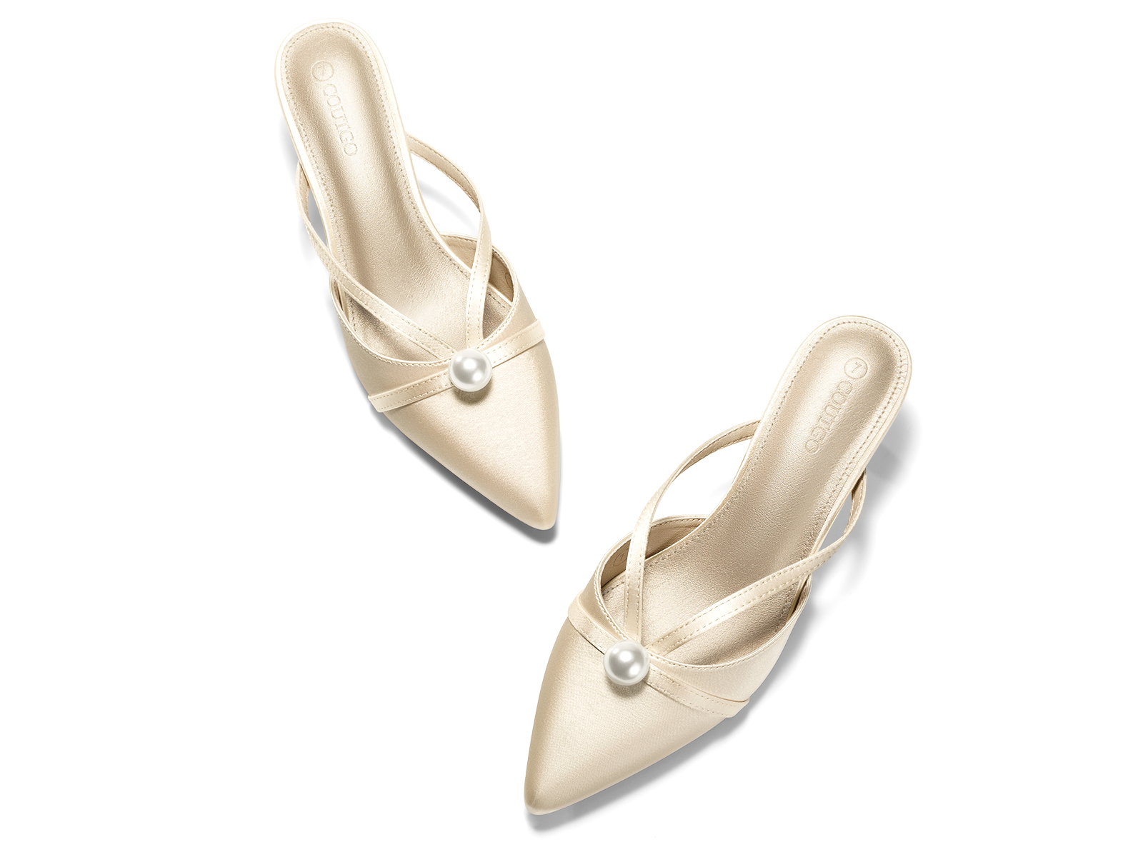 Coutgo Womens Champagne Gold Pearl Kitten Heels
