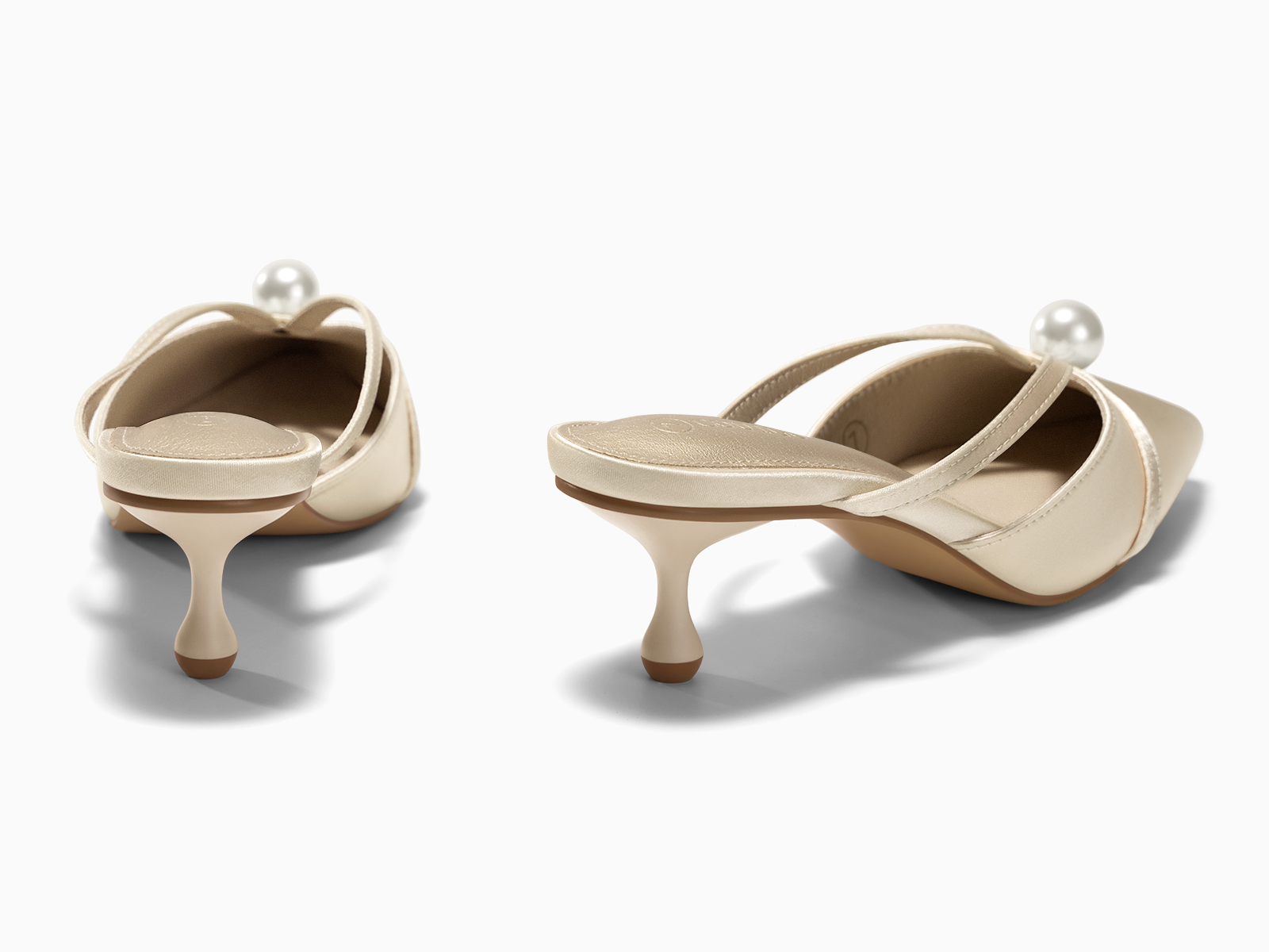 Coutgo Womens Champagne Gold Pearl Kitten Heels