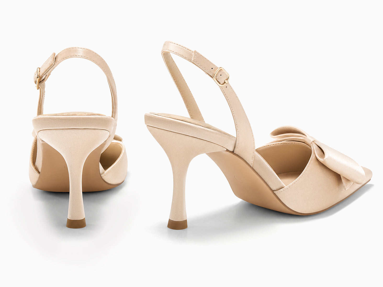 Coutgo Womens Champagne Gold Slingback Kitten Heels