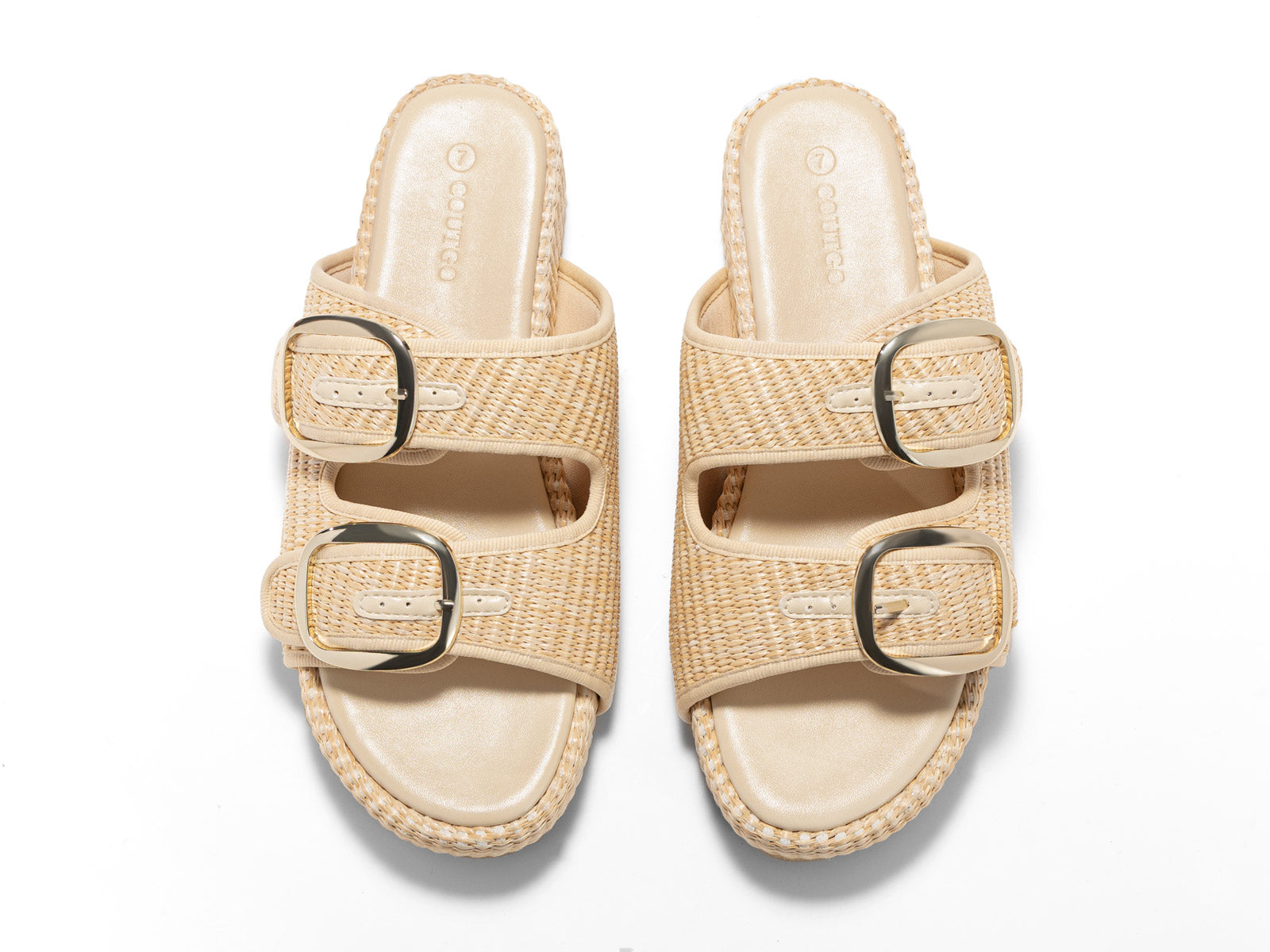 Coutgo Womens Apricot Platform Raffia Sandals