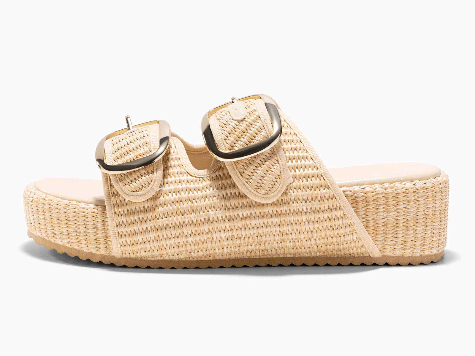 Coutgo Womens Apricot Platform Raffia Sandals