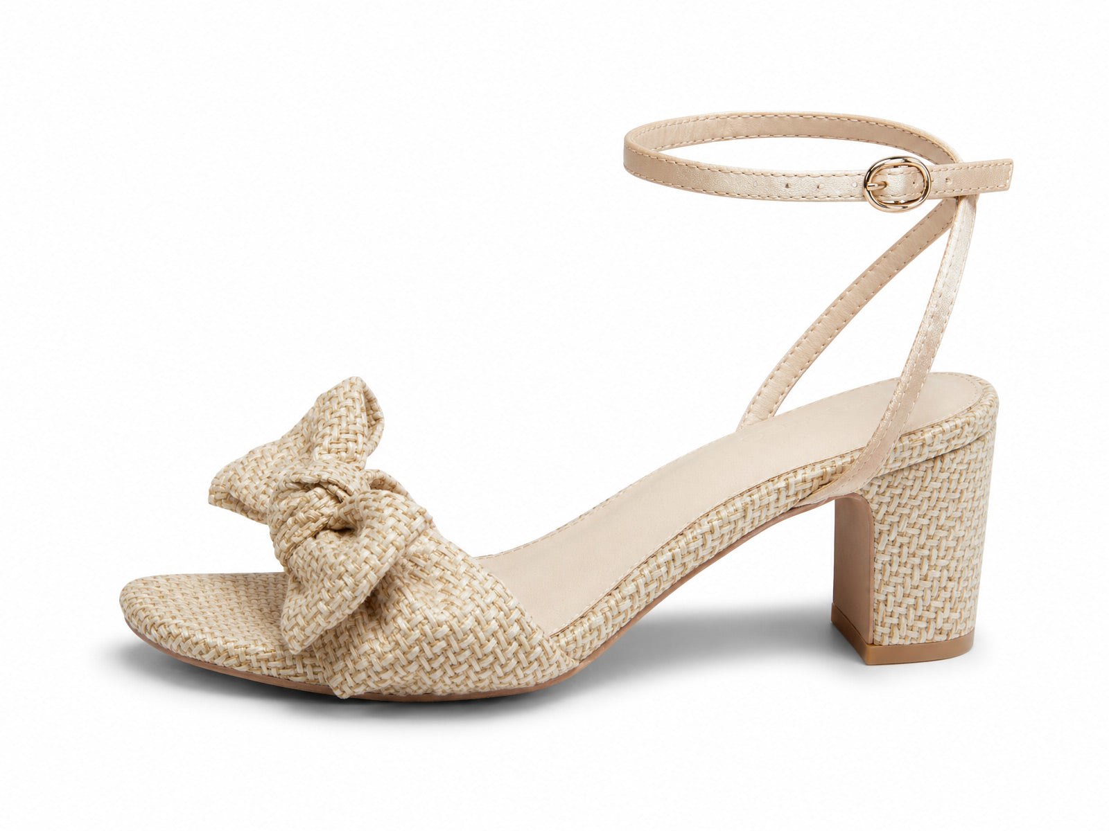 Coutgo Womens Apricot Raffia Pleated Bow Sandals