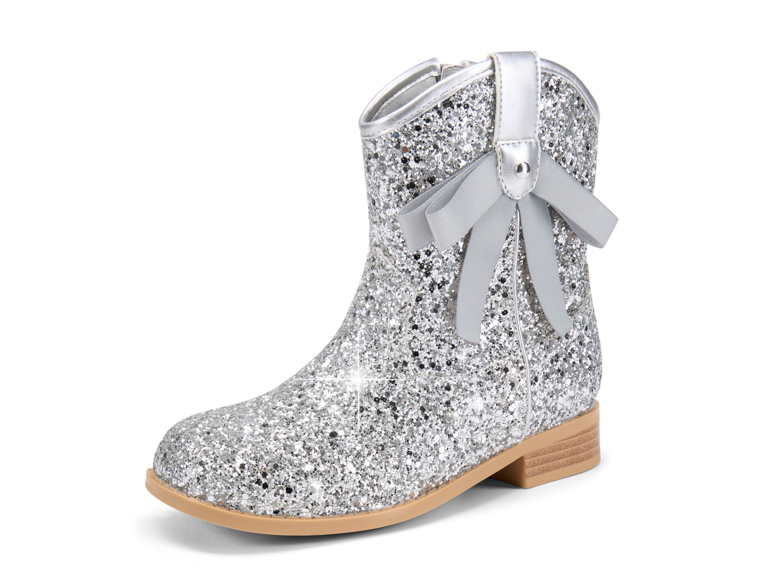 Coutgo Girls Silver Glitter Cowgirl Bow Boots