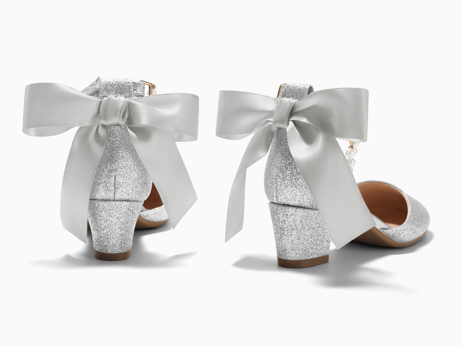 Coutgo Girls Sliver Glitter Bow Pumps