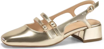 Coutgo Womens Gold Mary Jane Heels