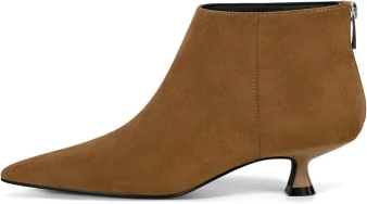 Coutgo Women Dark Brown Suede Pointed Ankle Booties