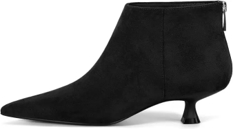 Coutgo Women Black Suede Pointed Ankle Booties