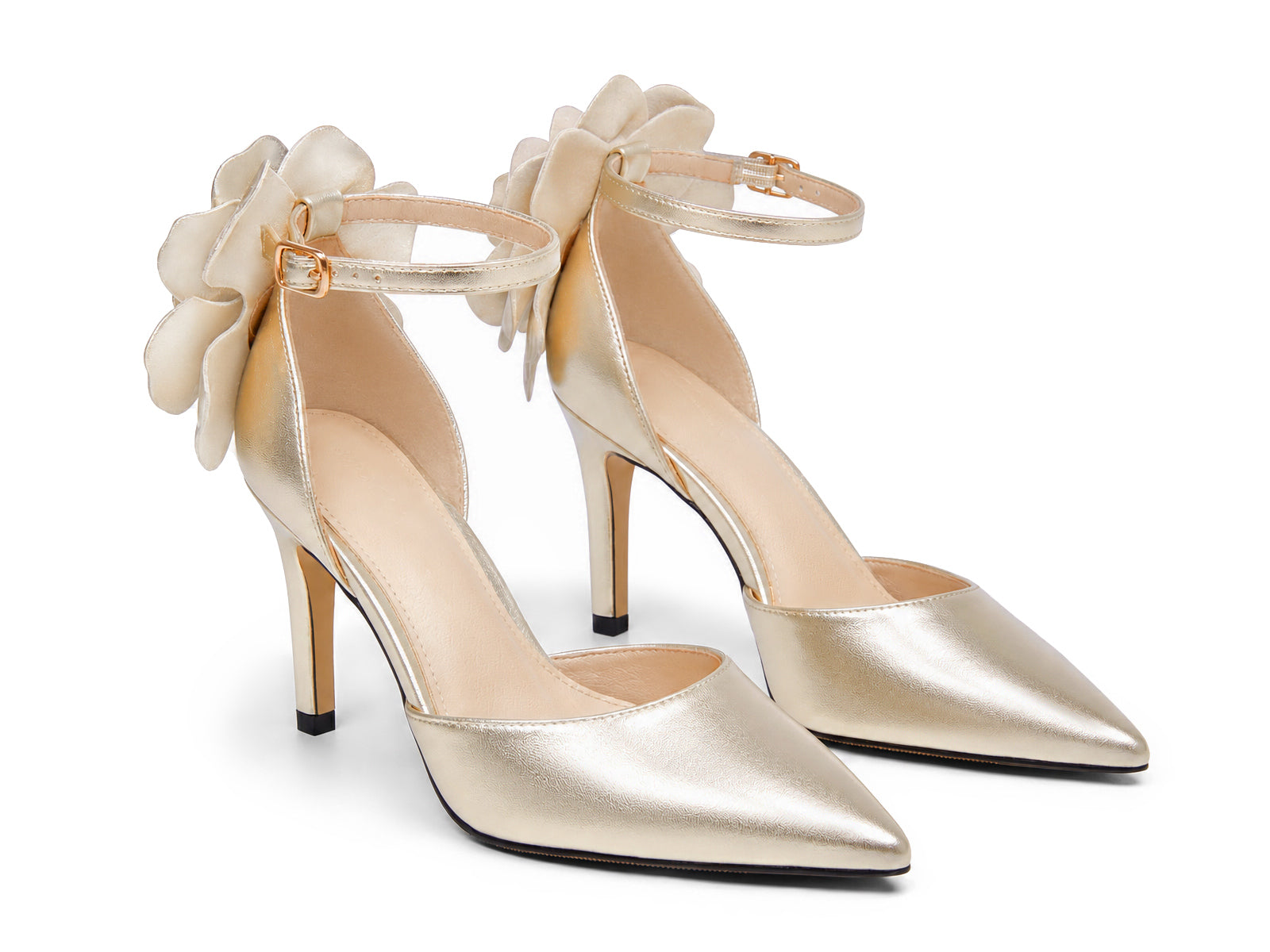 Coutgo Women's Light Gold Closed Pointed Toe Heels