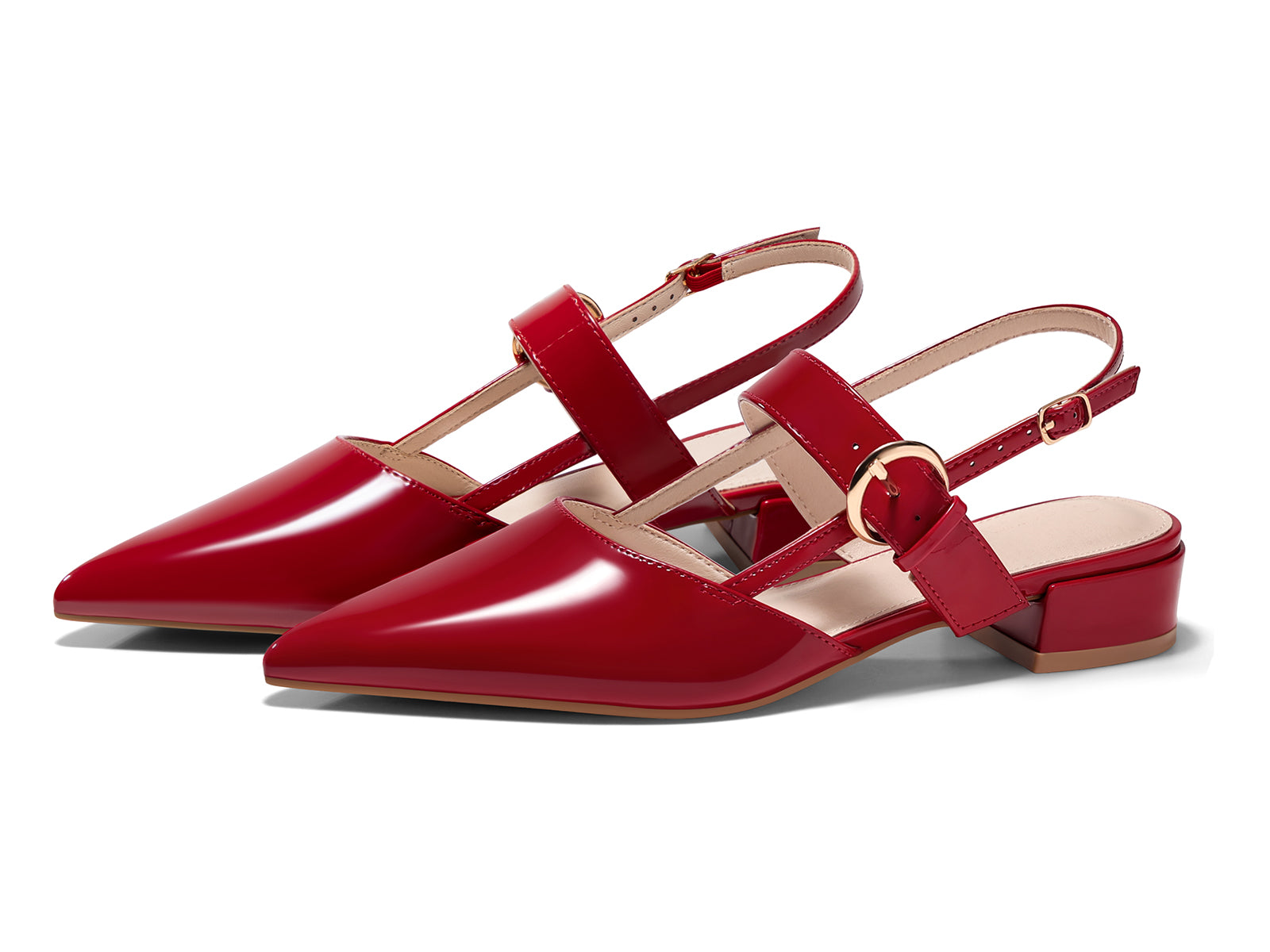 Coutgo Womens Red Mary Jane Low Heels