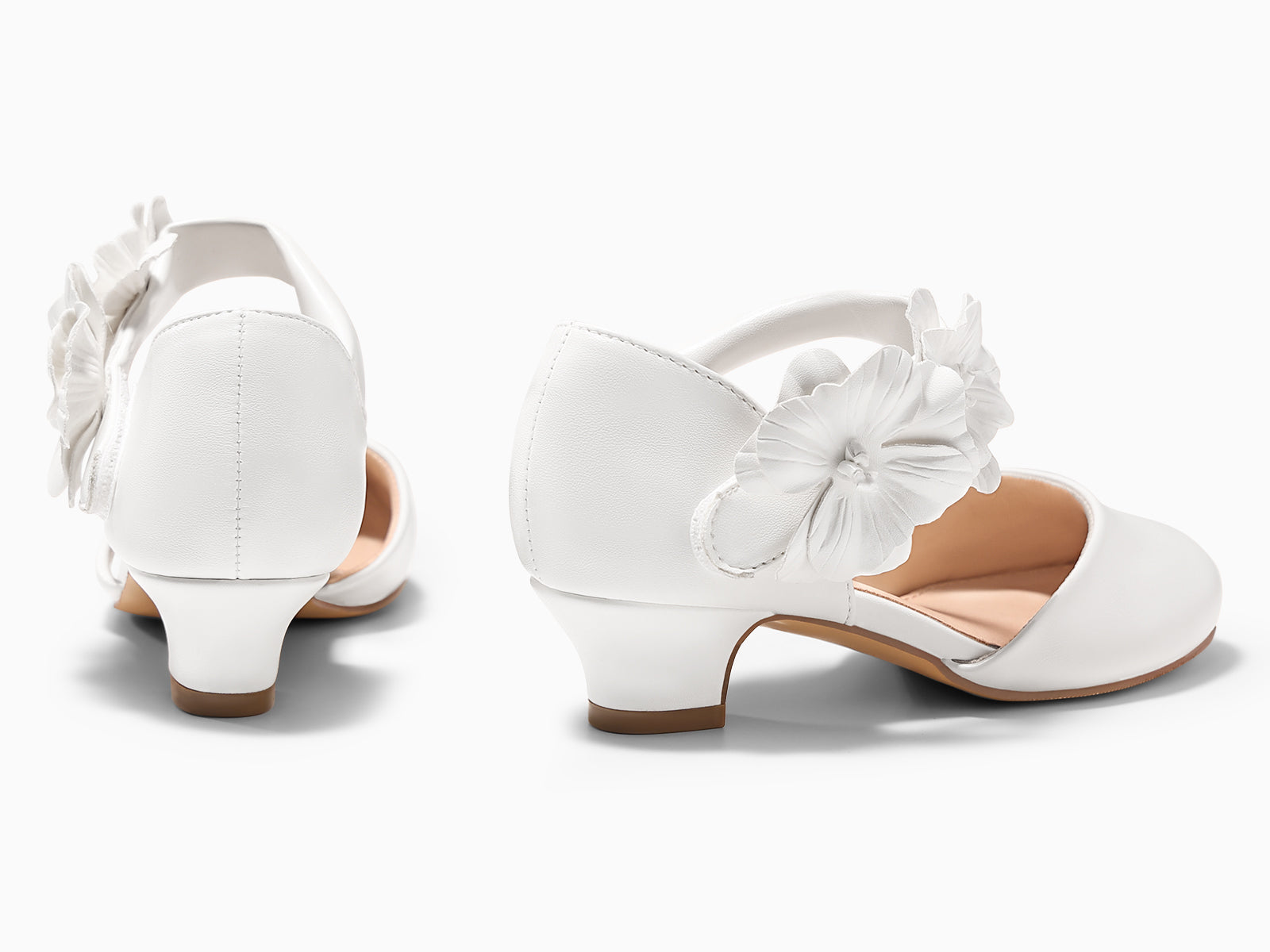 Coutgo Girls White Closed Toe Low Chunky Heels