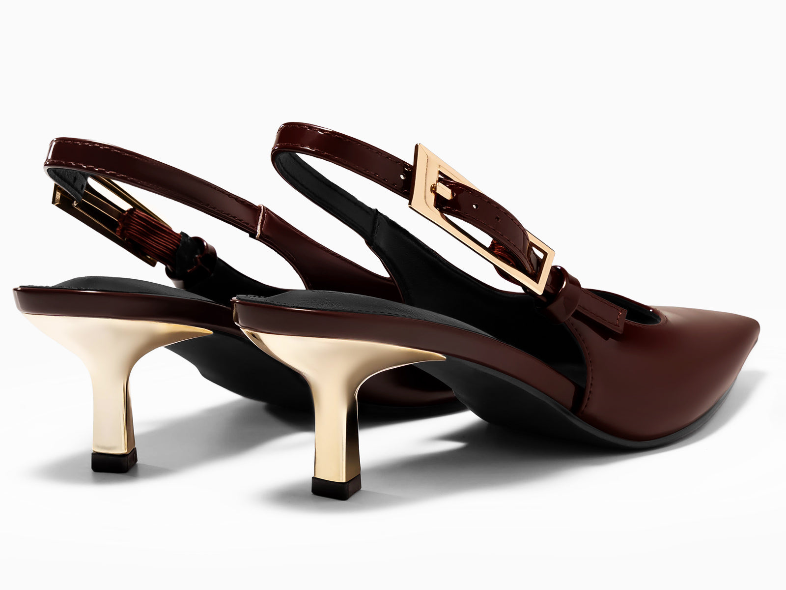 Coutgo Womens Red Brown Slingback Kitten Heels