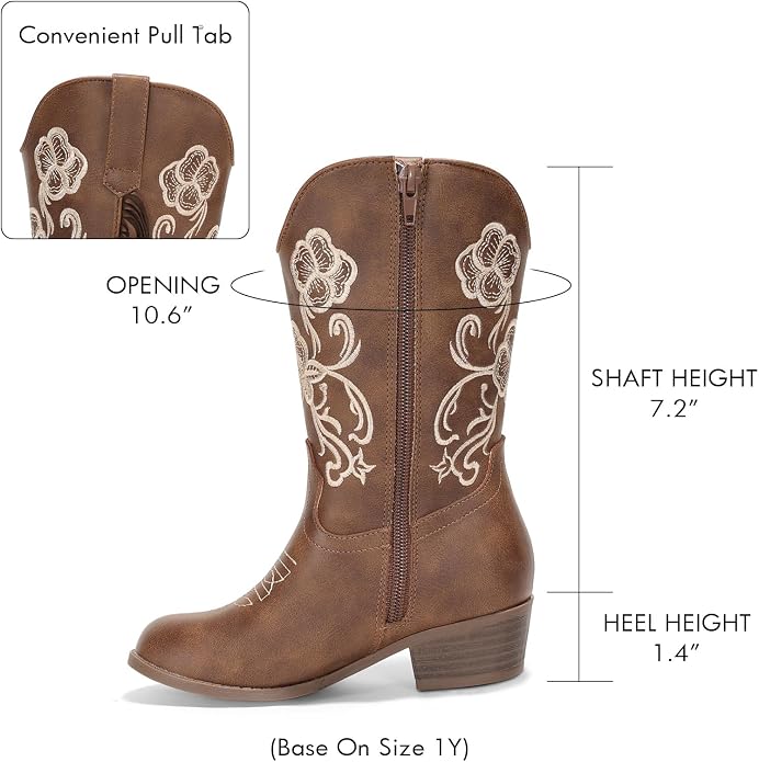 Coutgo Girls Brown Western Cowboy Boots