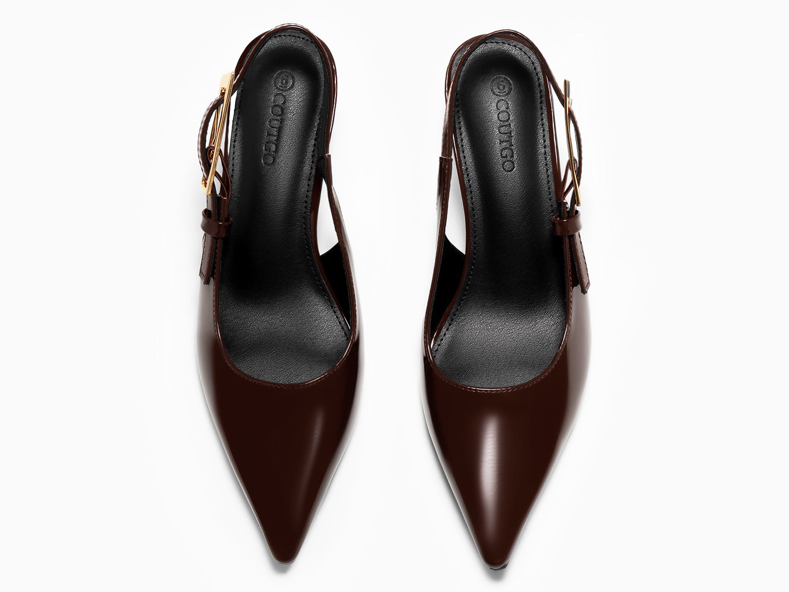 Coutgo Womens Red Brown Slingback Kitten Heels