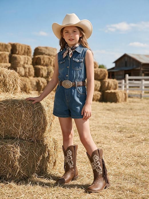 Coutgo Girls Brown Western Cowboy Boots