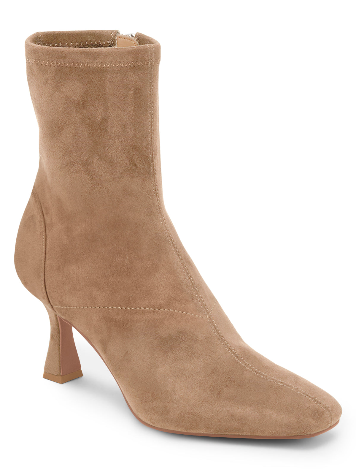 Coutgo Womens Suede Light Brown Kitten Heel Booties