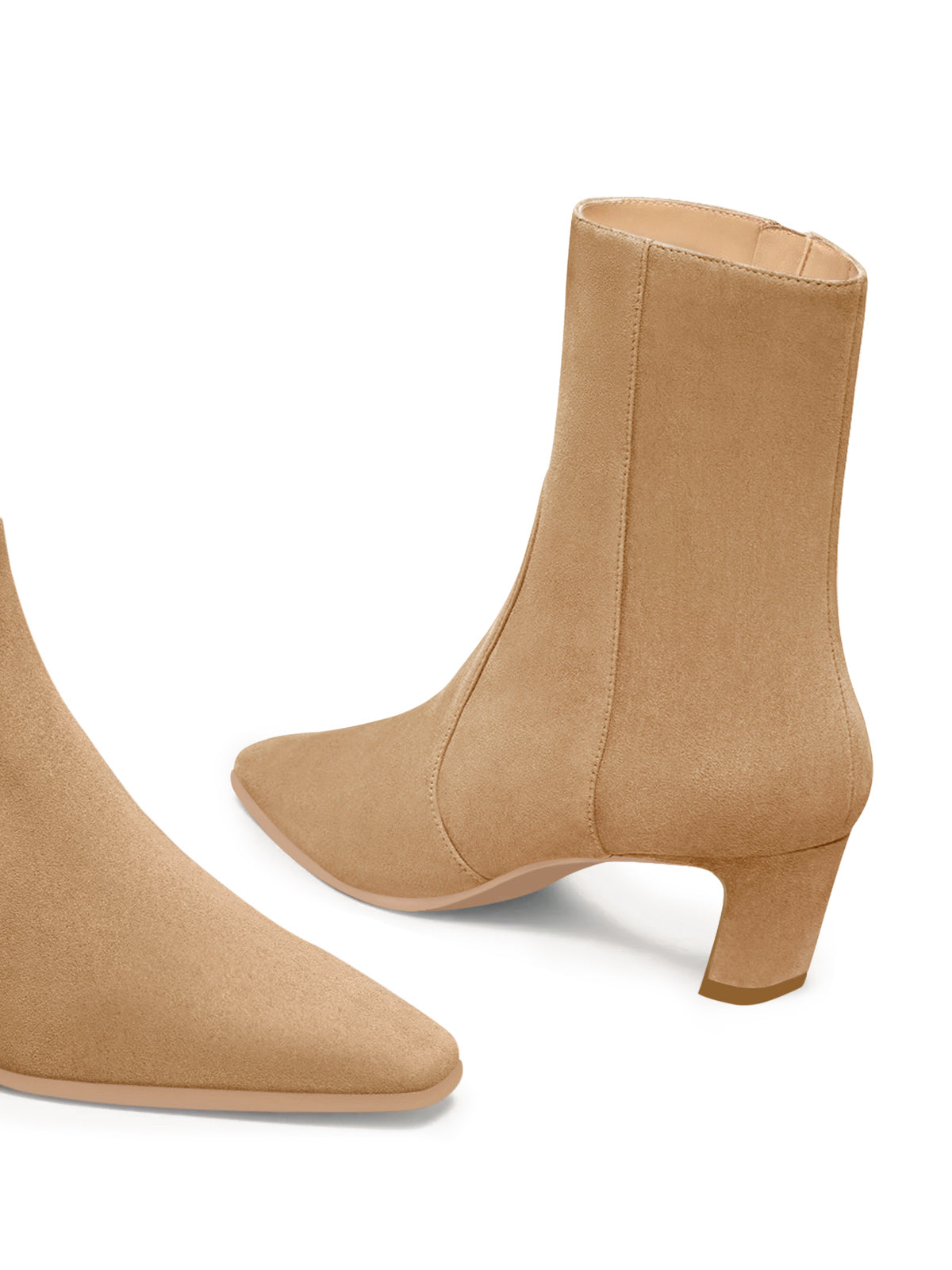 Coutgo Womens Suede Light Brown Square Heel Ankle Booties
