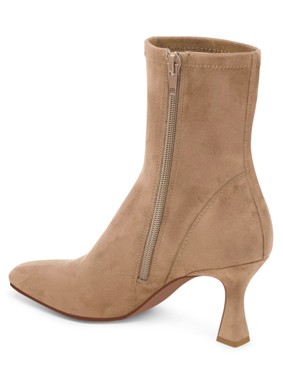 Coutgo Womens Suede Light Brown Kitten Heel Booties