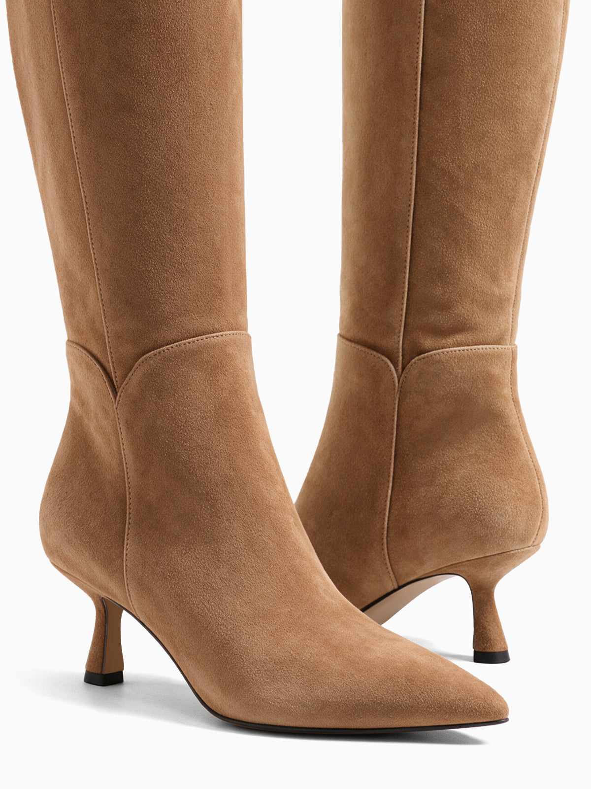 Coutgo Womens Suede Light Brown Kitten Heel Boots