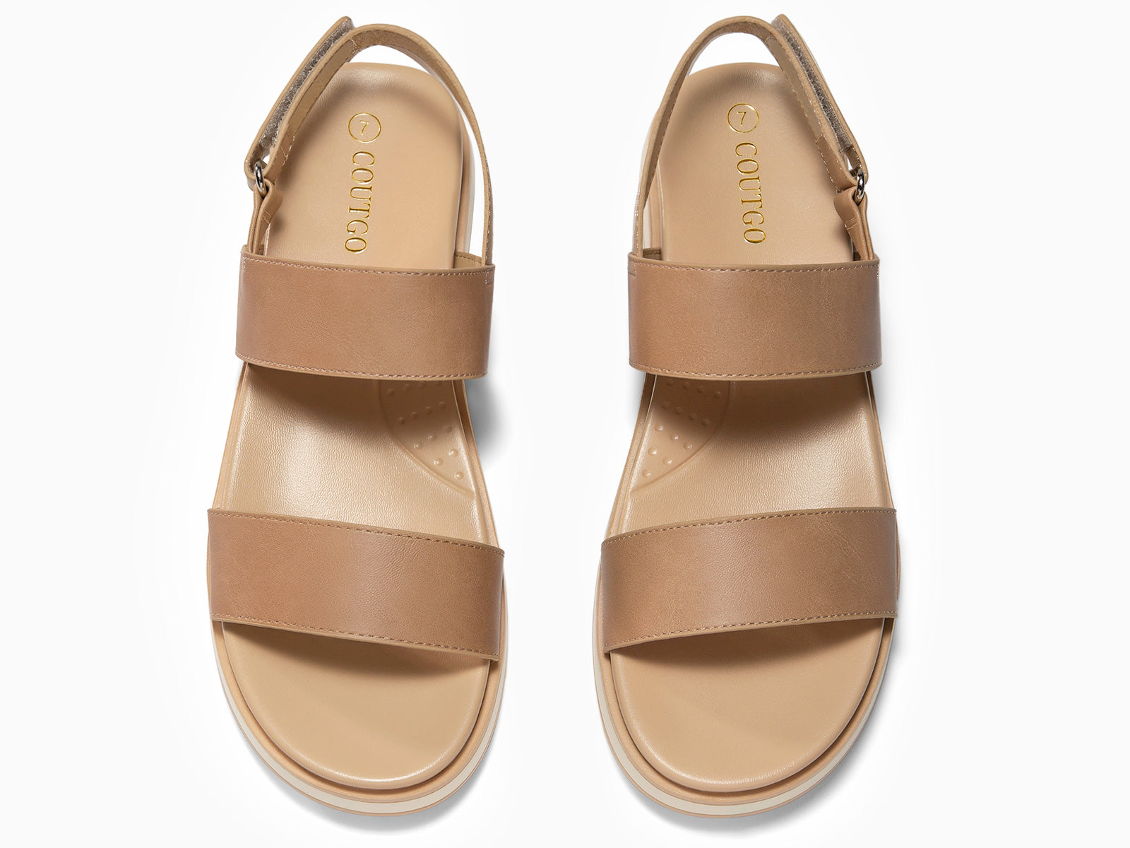 Coutgo Womens Almond Double Strap Flat Sandals