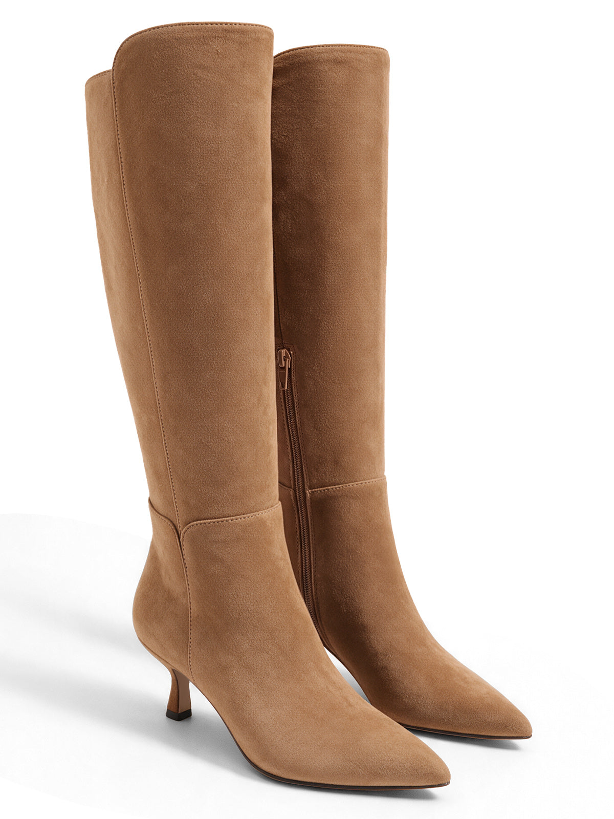 Coutgo Womens Suede Light Brown Kitten Heel Boots