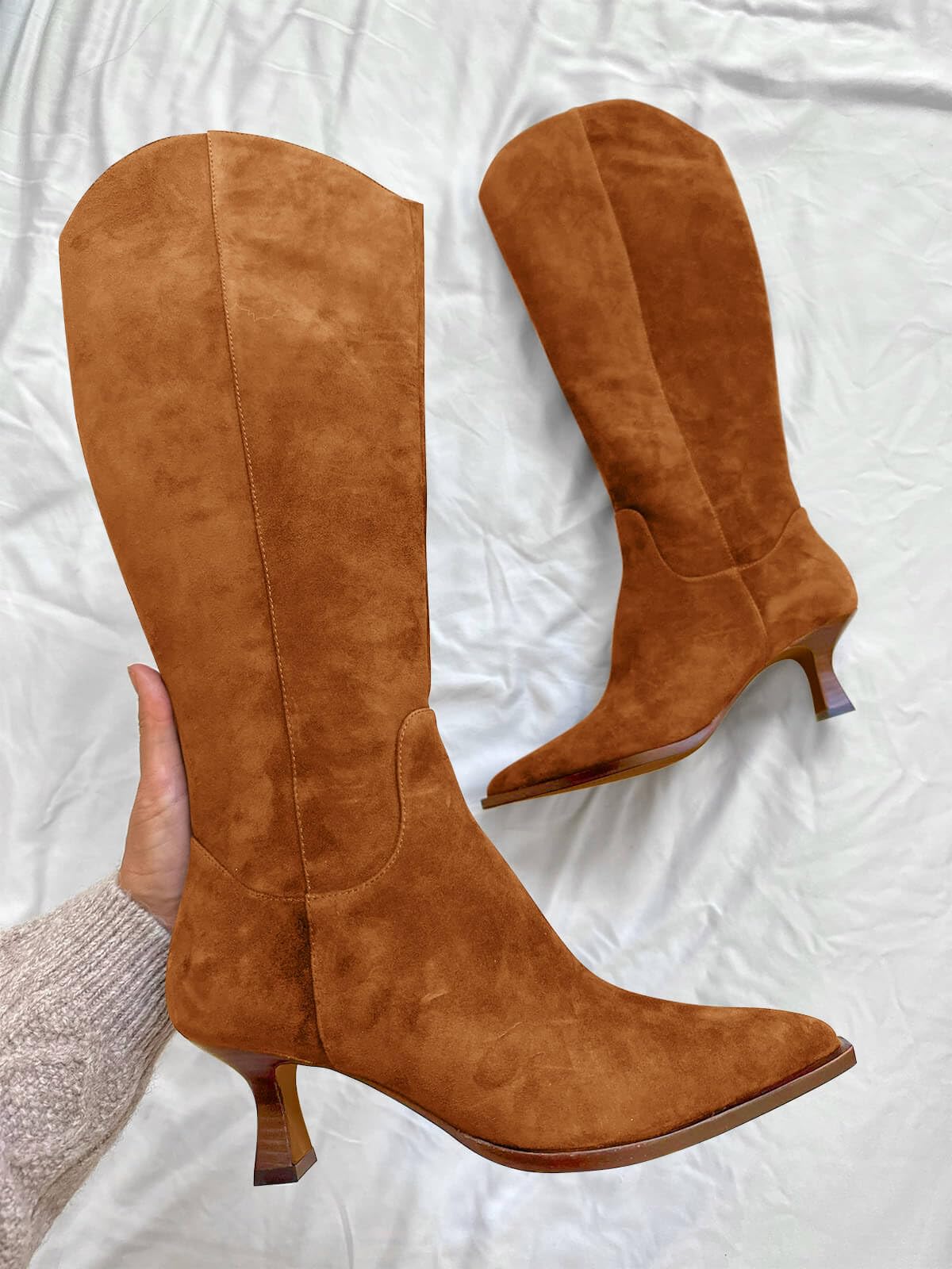 Coutgo Womens Brown Kitten Heel Boots
