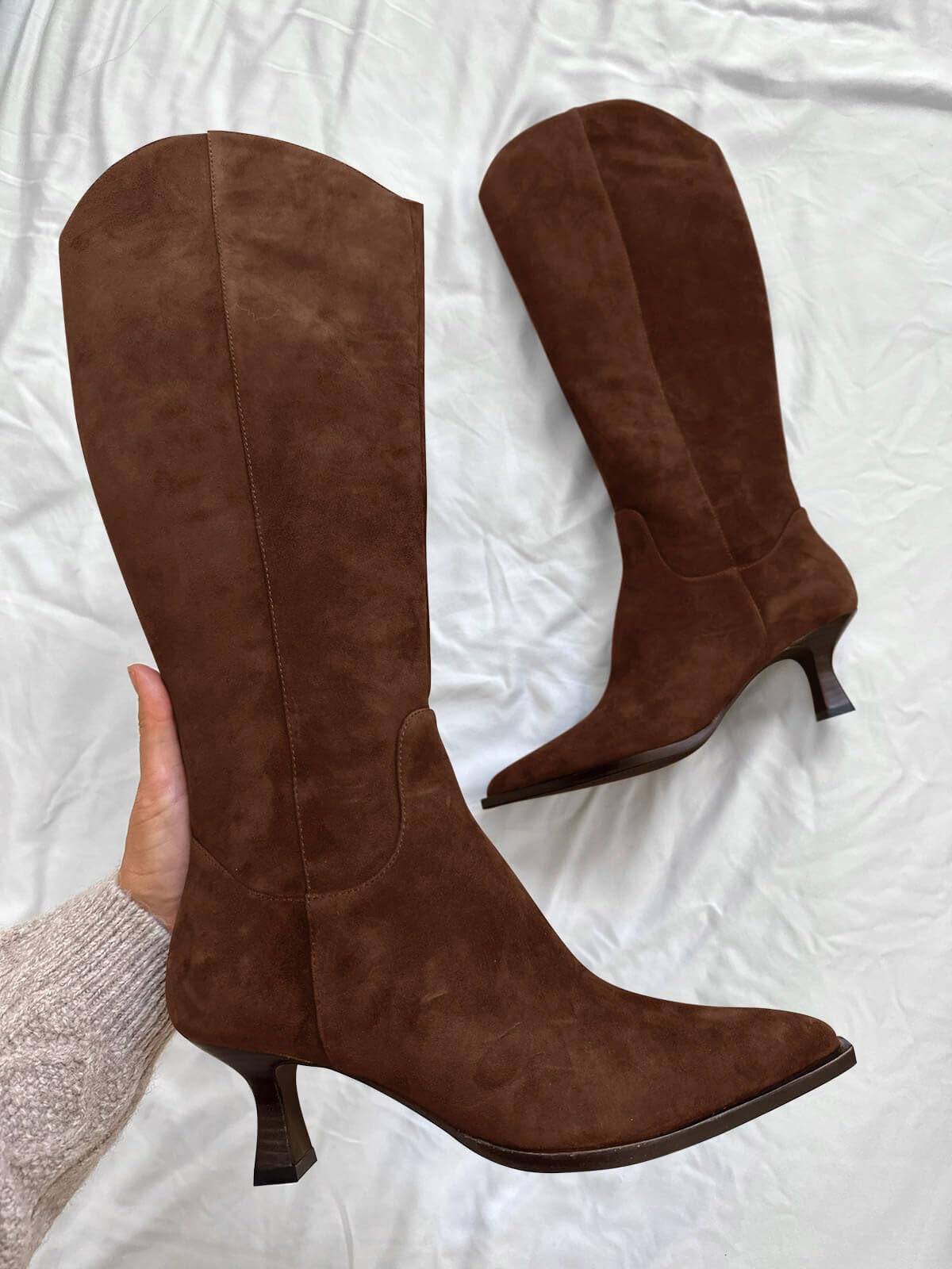 Coutgo Womens Dark Brown Kitten Heel Boots