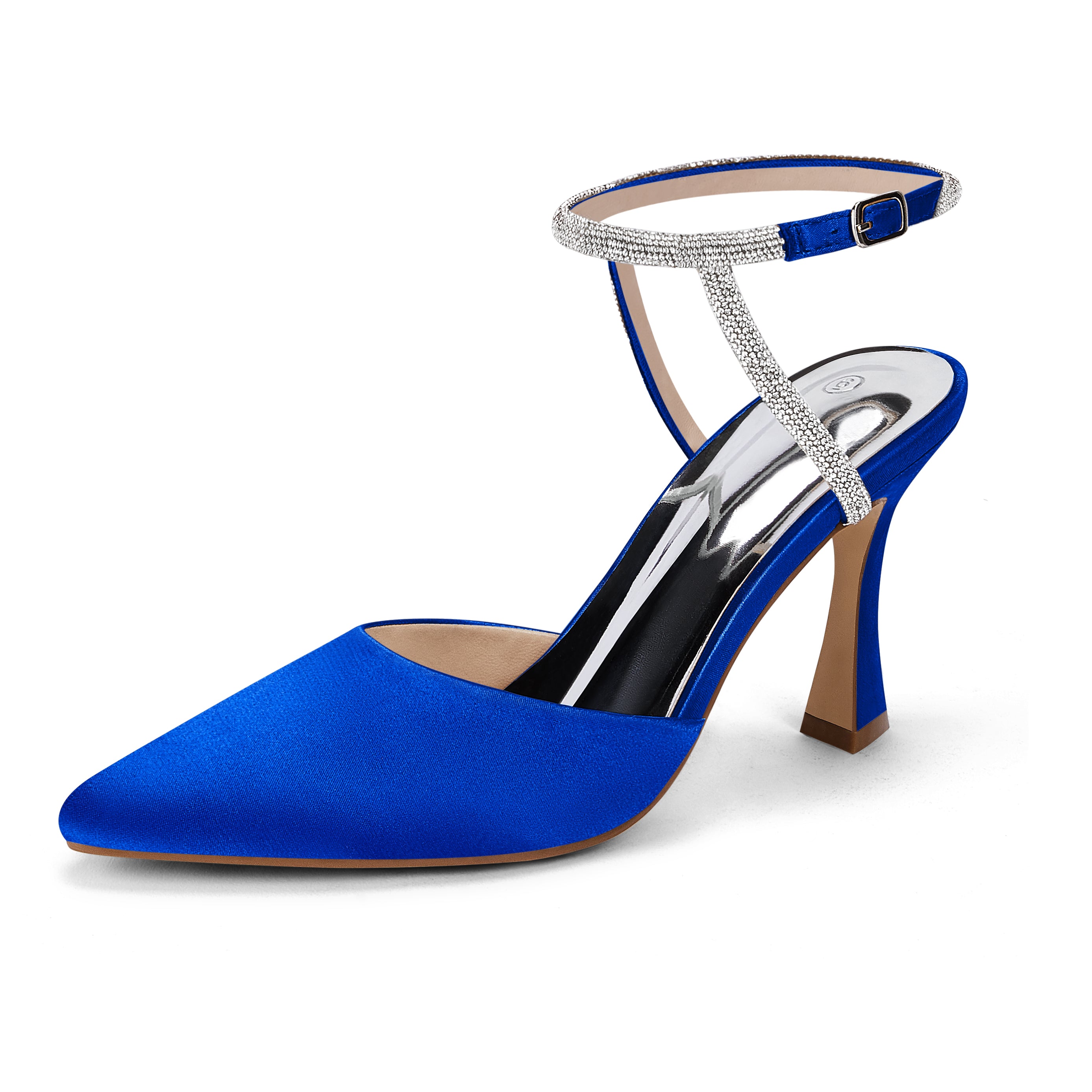 Coutgo Women Royal Blue Satin Rhinestone Pumps