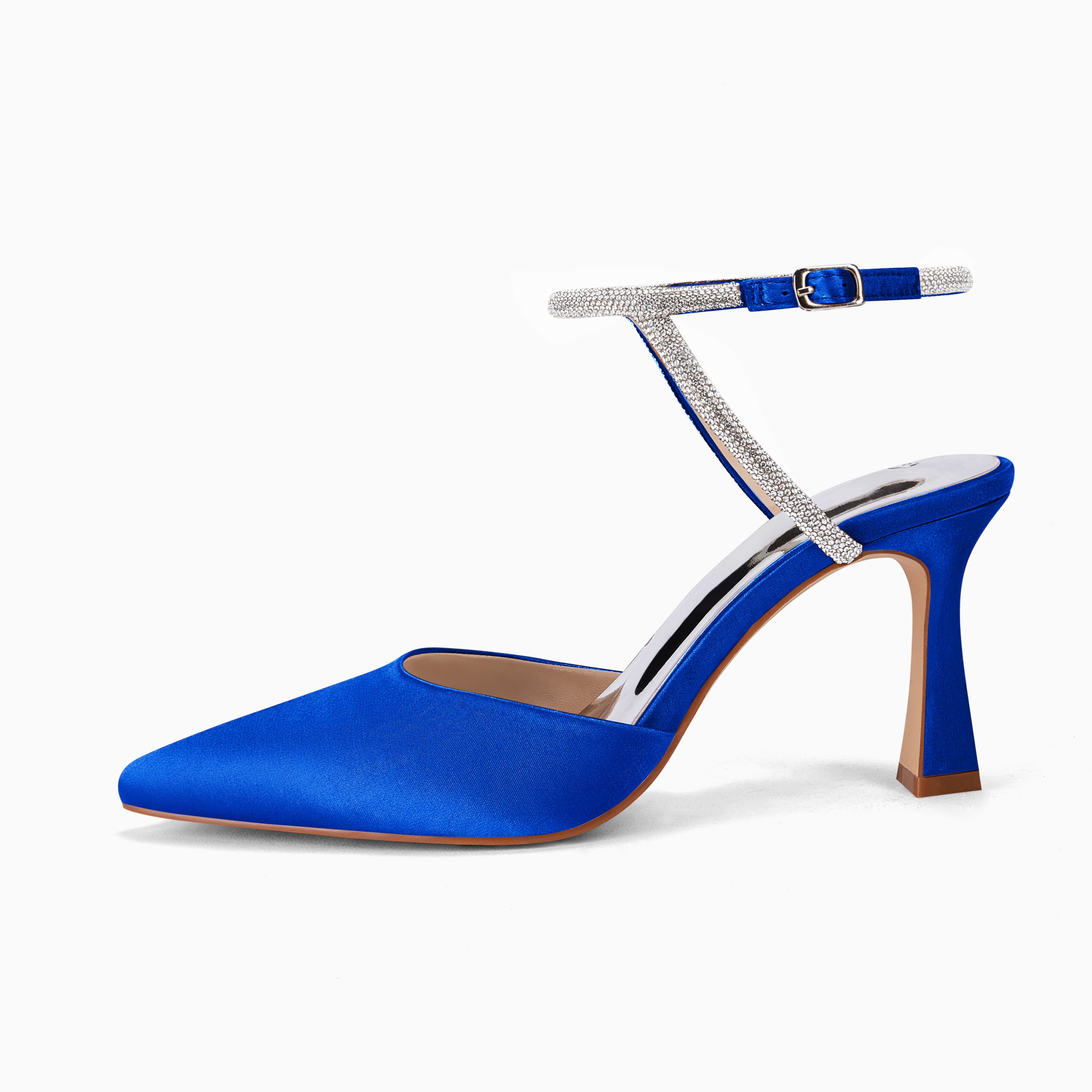 Coutgo Women Royal Blue Satin Rhinestone Pumps