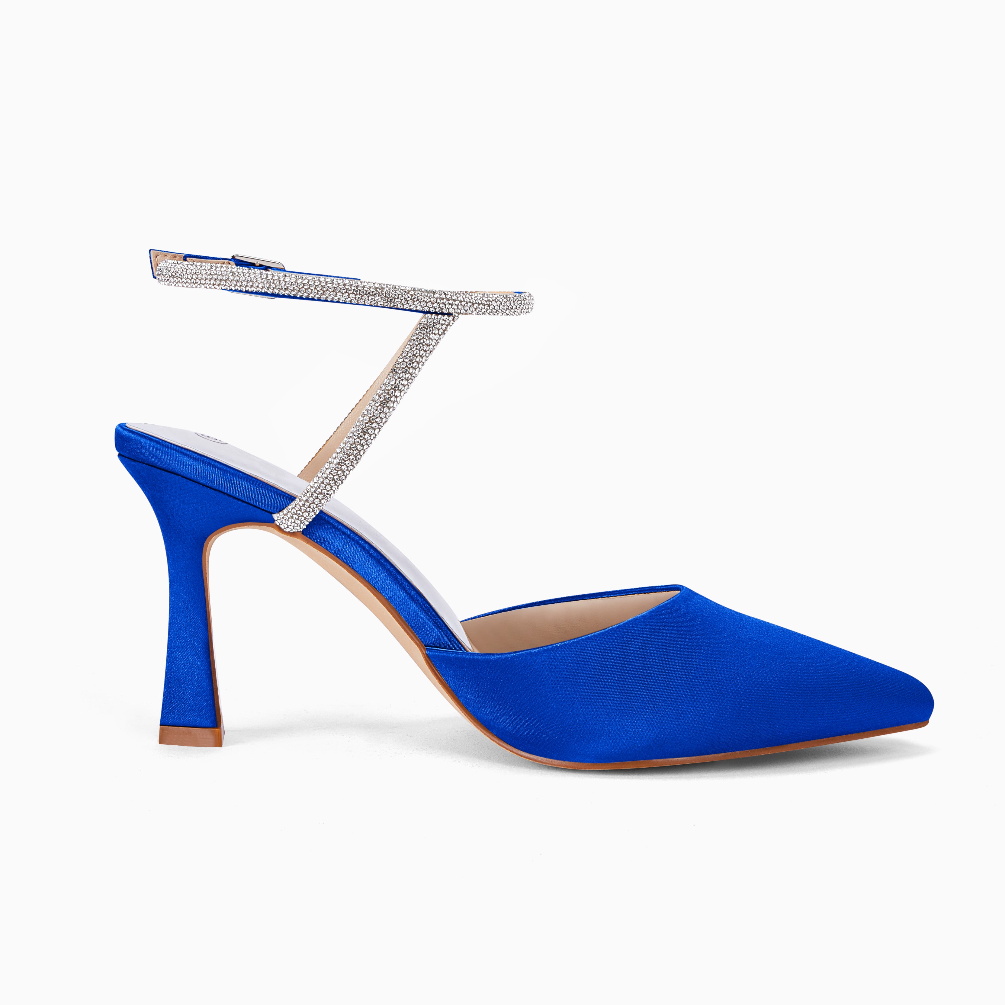 Coutgo Women Royal Blue Satin Rhinestone Pumps