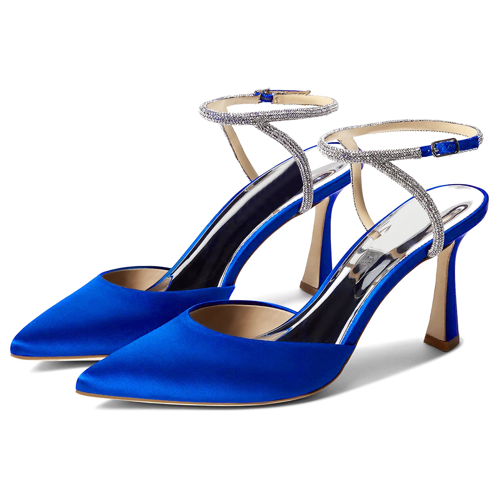 Coutgo Women Royal Blue Satin Rhinestone Pumps