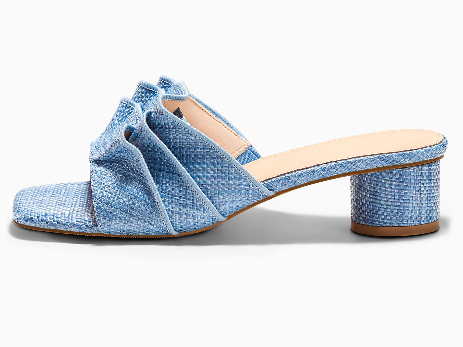 Coutgo Womens Blue Raffia Chunky Low Heels Sandals