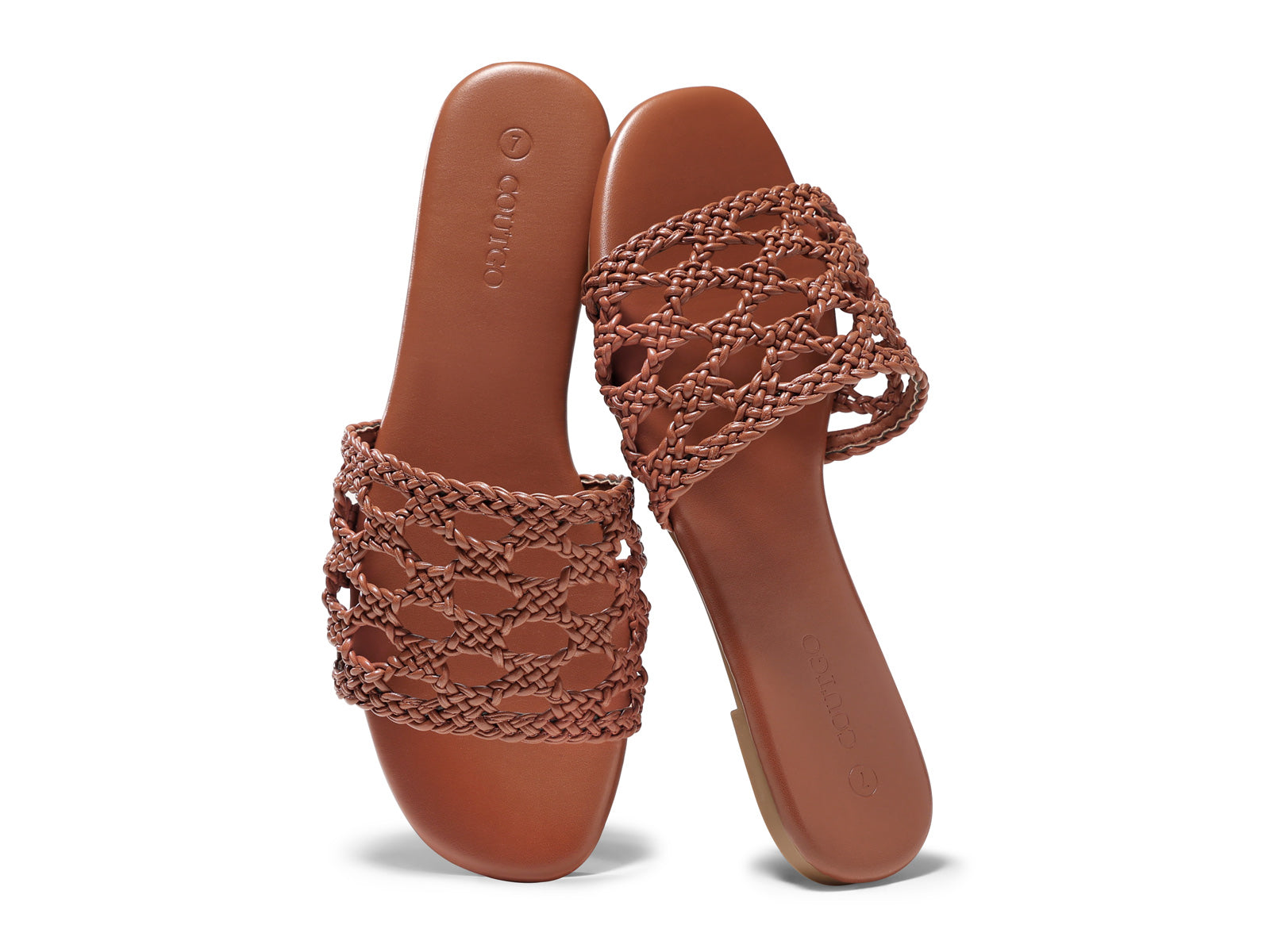 Coutgo Womens Brown On Slide Flat Sandals