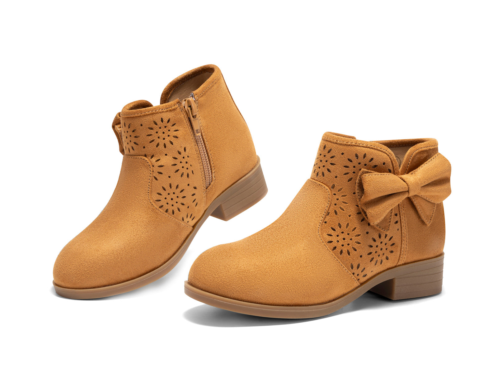 Coutgo Suede Brown Bow Chunky Ankle Boots