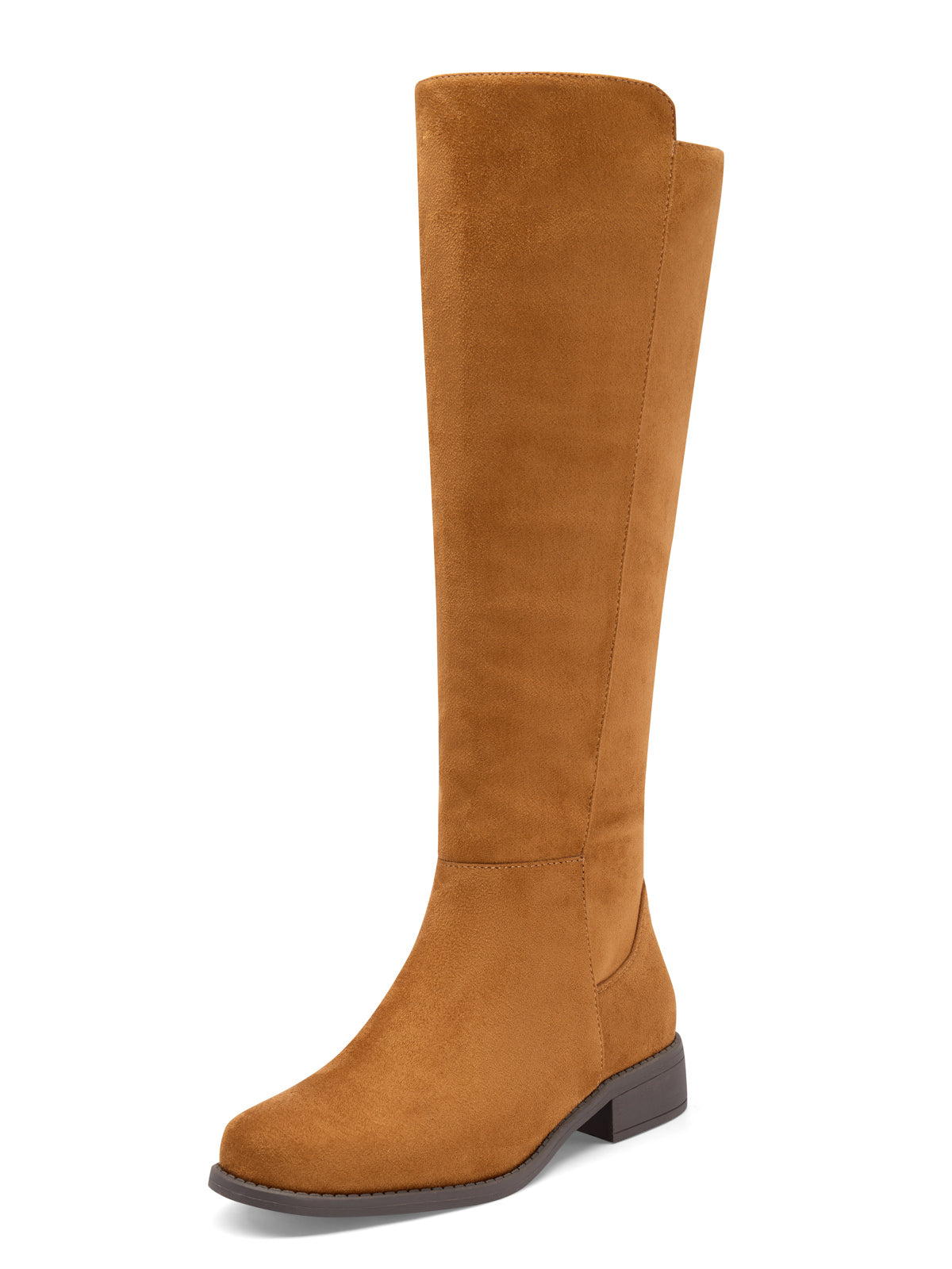 Coutgo Women Brown Suede Round Toe Riding Boots