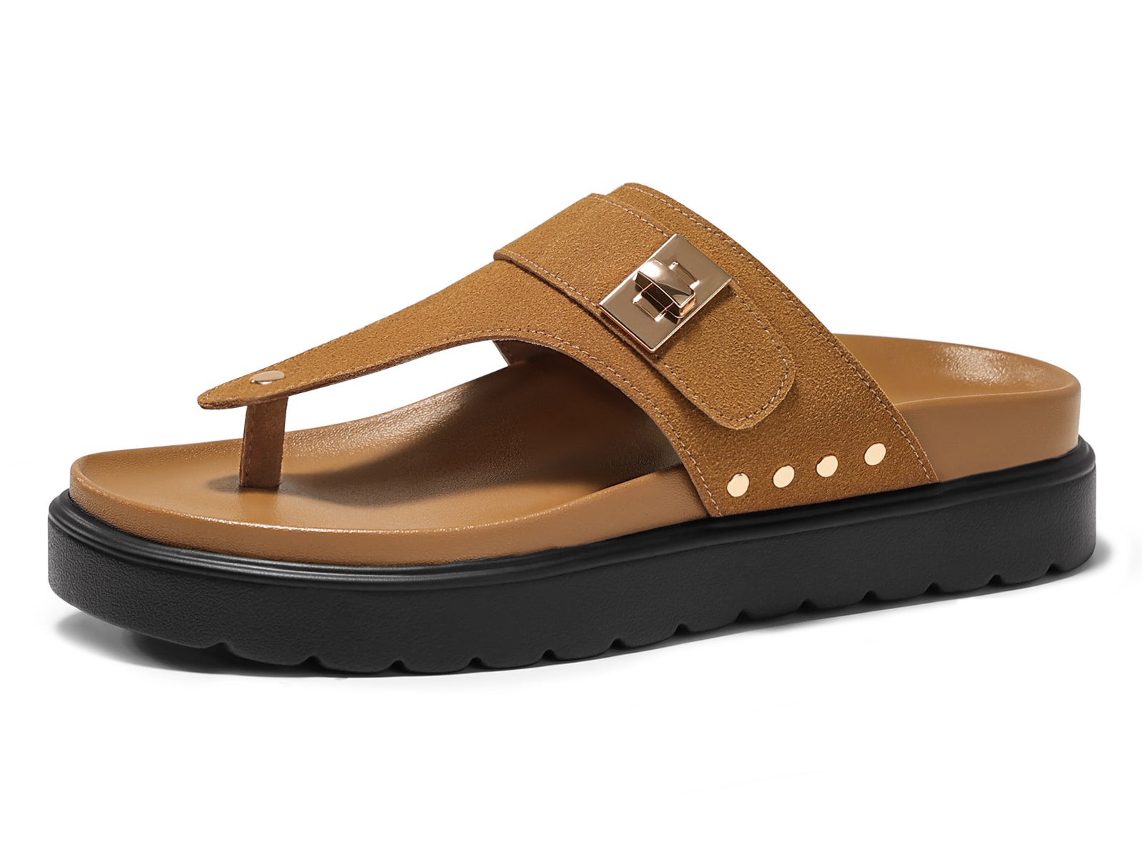 Coutgo Womens Brown Platform Thong Sandals