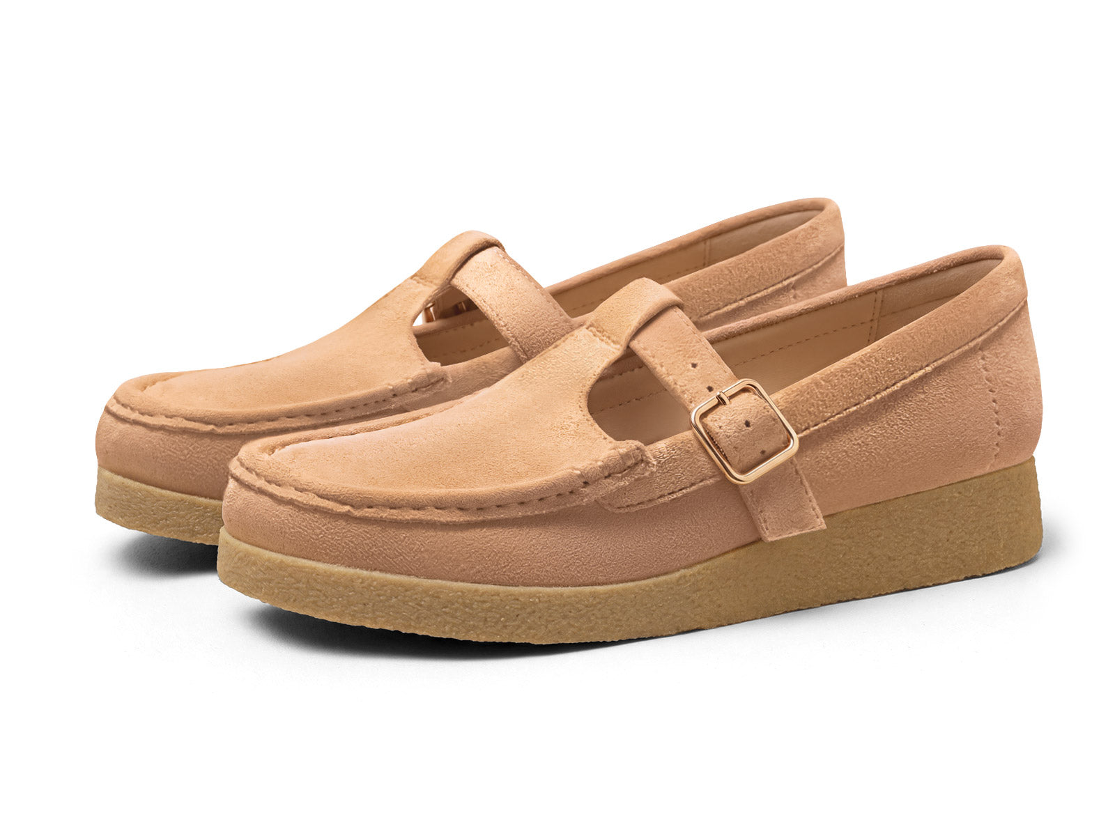 Coutgo Women Suede Brown Square Toe Platform Loafers