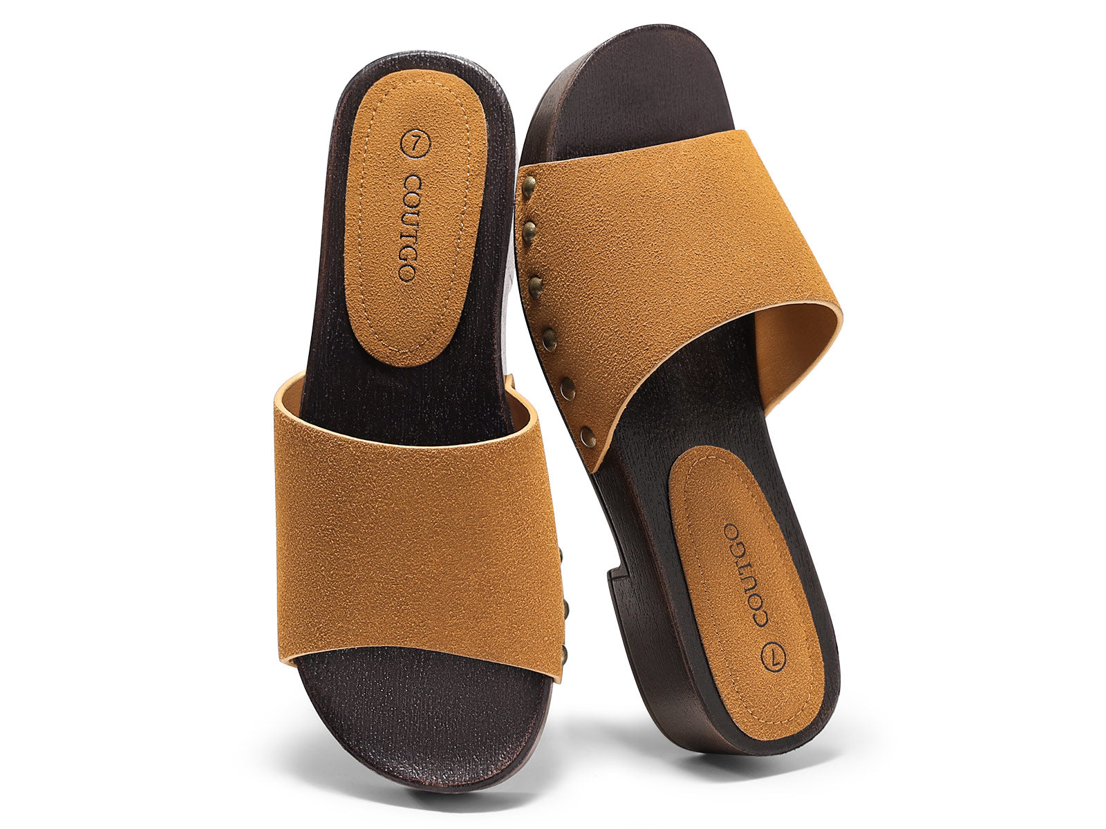 Coutgo Womens Suede Brown Platform Chunky Heels Sandals