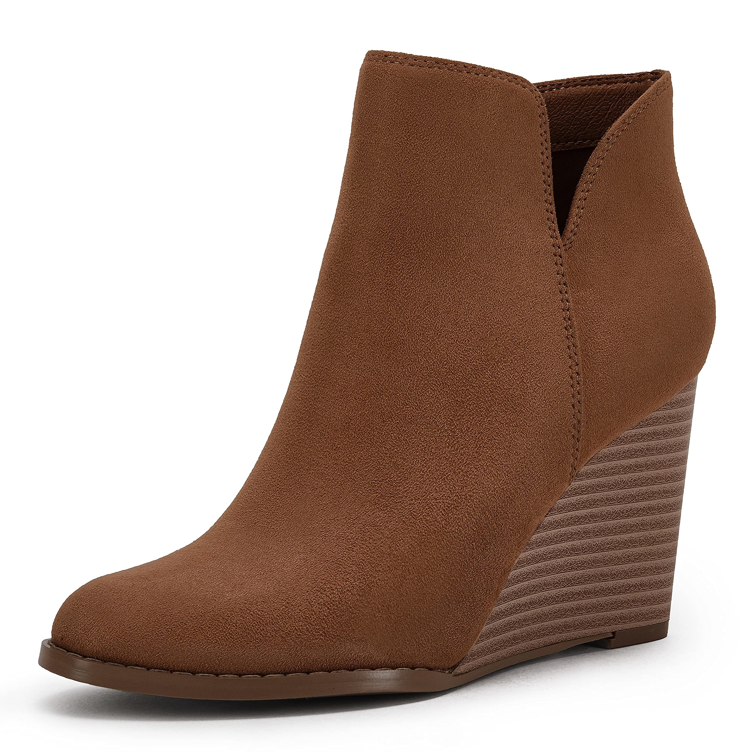 Coutgo  Womens Brown Wedge Ankle Booties