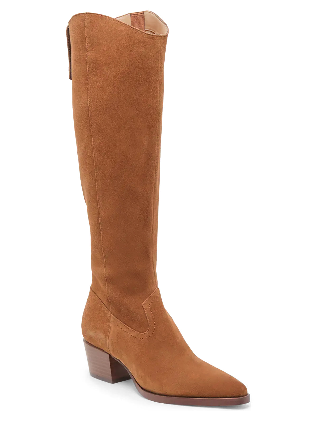 Coutgo Women Suede Brown Wide Calf Knee Boots