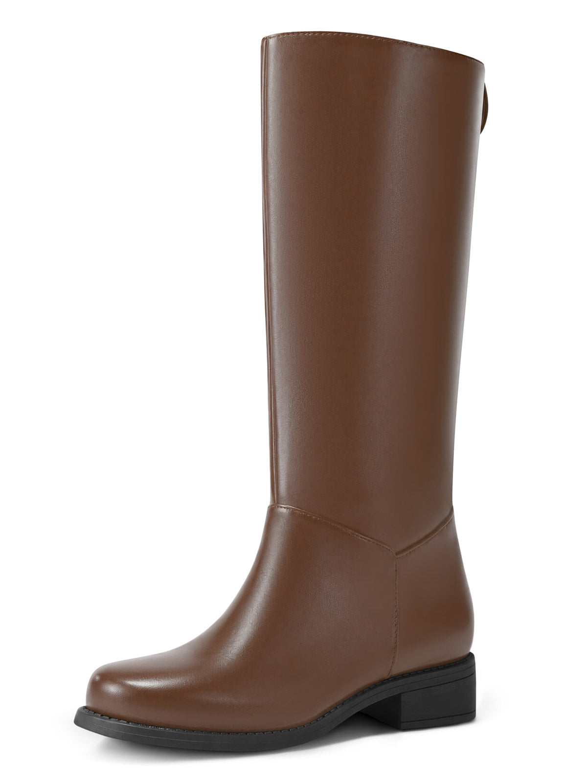 Coutgo Women Dark Brown Pu Square Toe Riding Boots