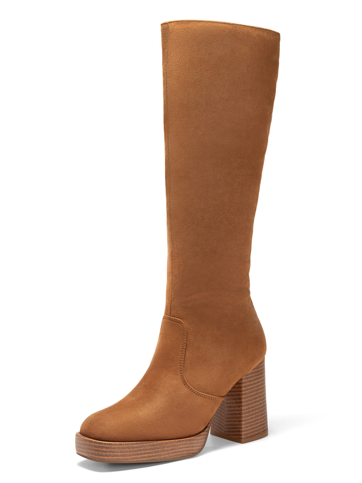 Coutgo Womens Brown Platform Knee High Boots