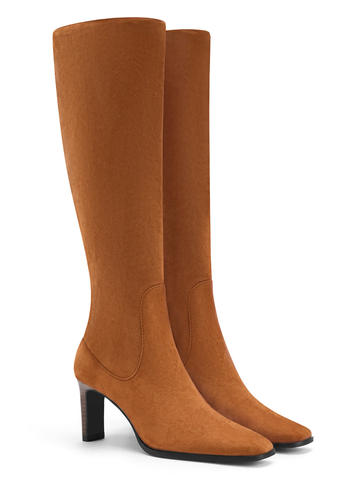 Coutgo Women Brown Suede Knee High Dress Boots