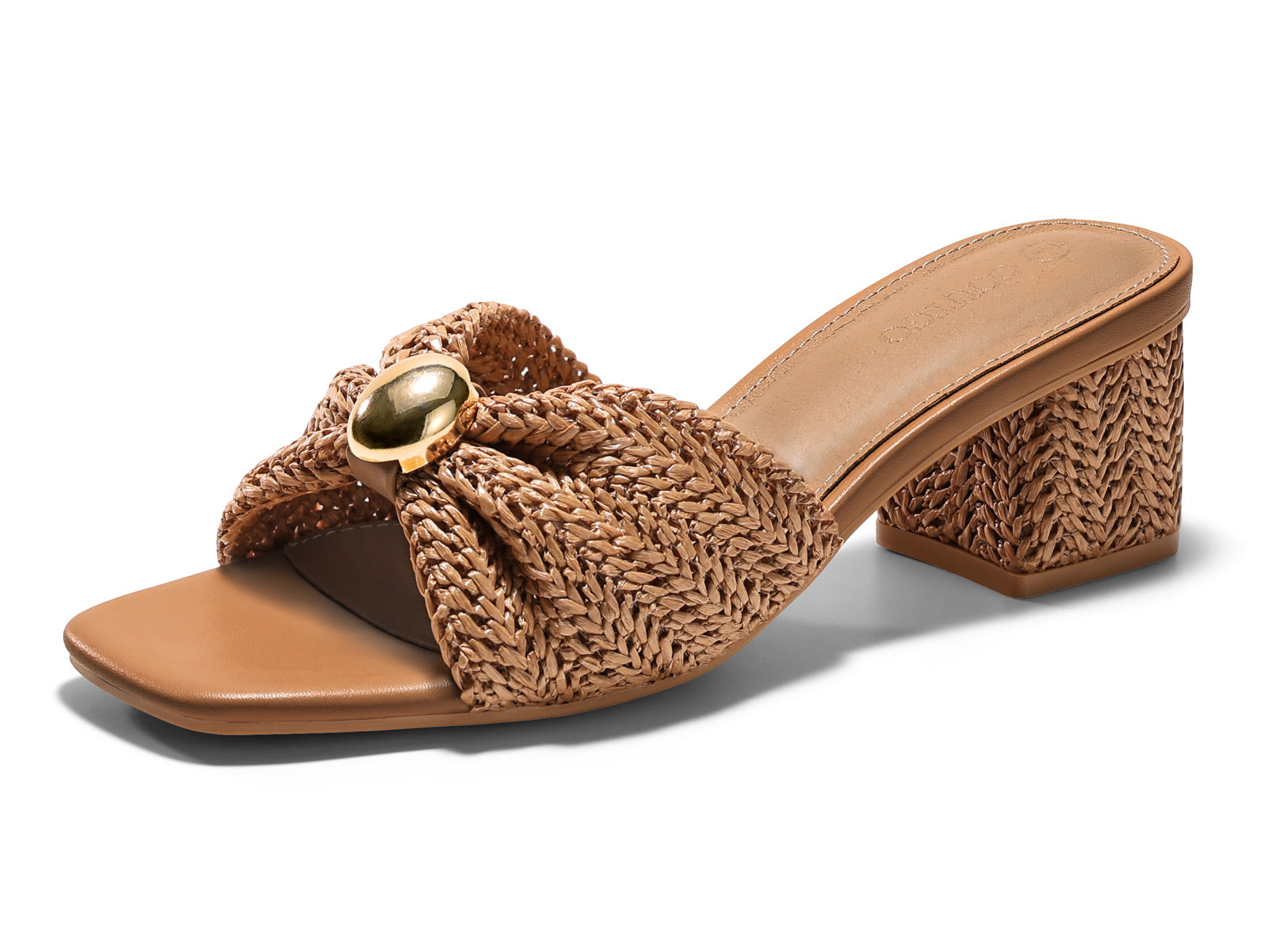 Coutgo Womens Brown Low Heels Raffia Sandals